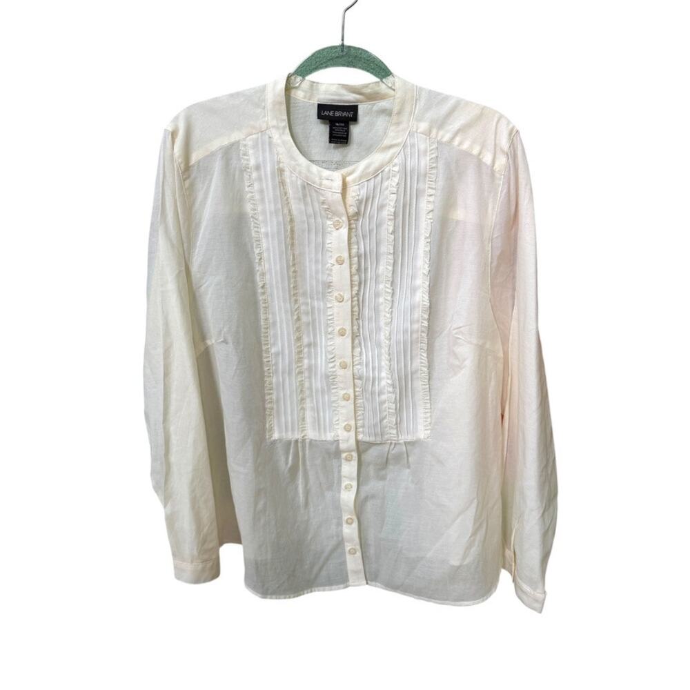 Lane Bryant Blouse Womens Size 18 20 White Cotton Silk Pintuck Button Front